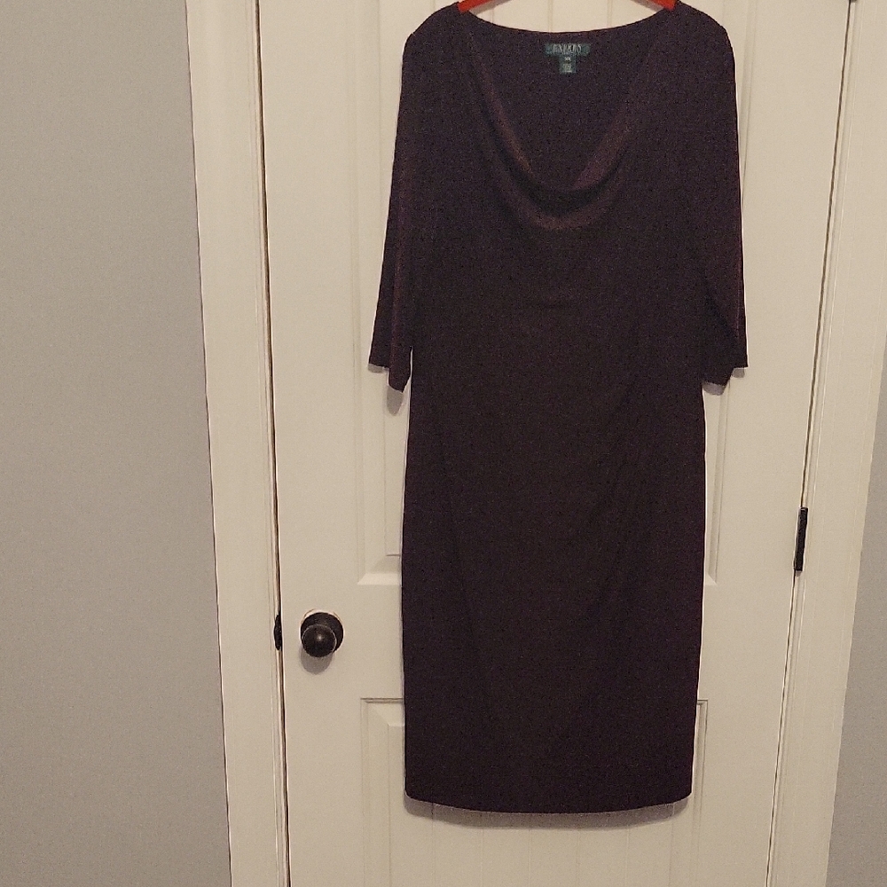 Lauren Ralph Lauren Red Sheath Dress with Cowl Neck and Dolman Sleeves